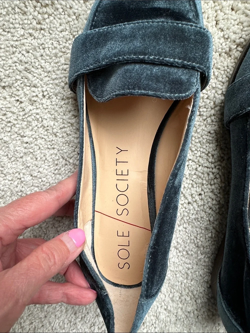 Sole Society Teal Velvet Pointed Loafers